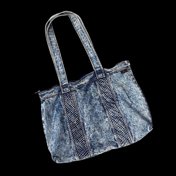 Shane Handbags - Vintage Denim Tote Blue Acid Wash 1980s Shane Purse Shoulder Bag Retro Fashion